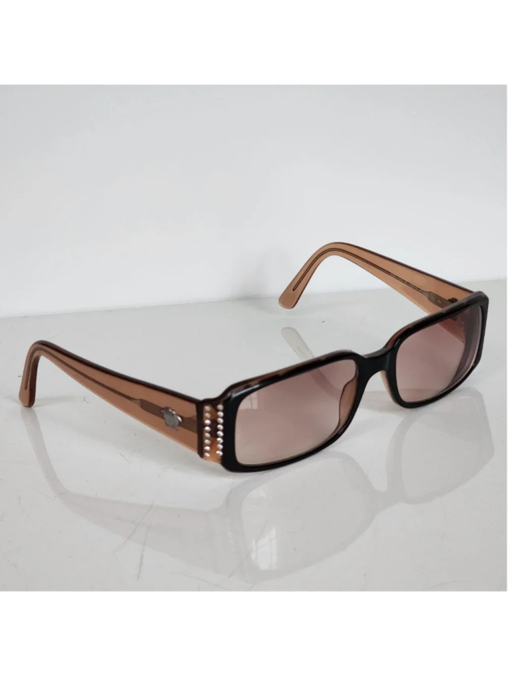 VERSACE Women's Brown Rectangle Tortoiseshell Sunglasses With‎ Crystals